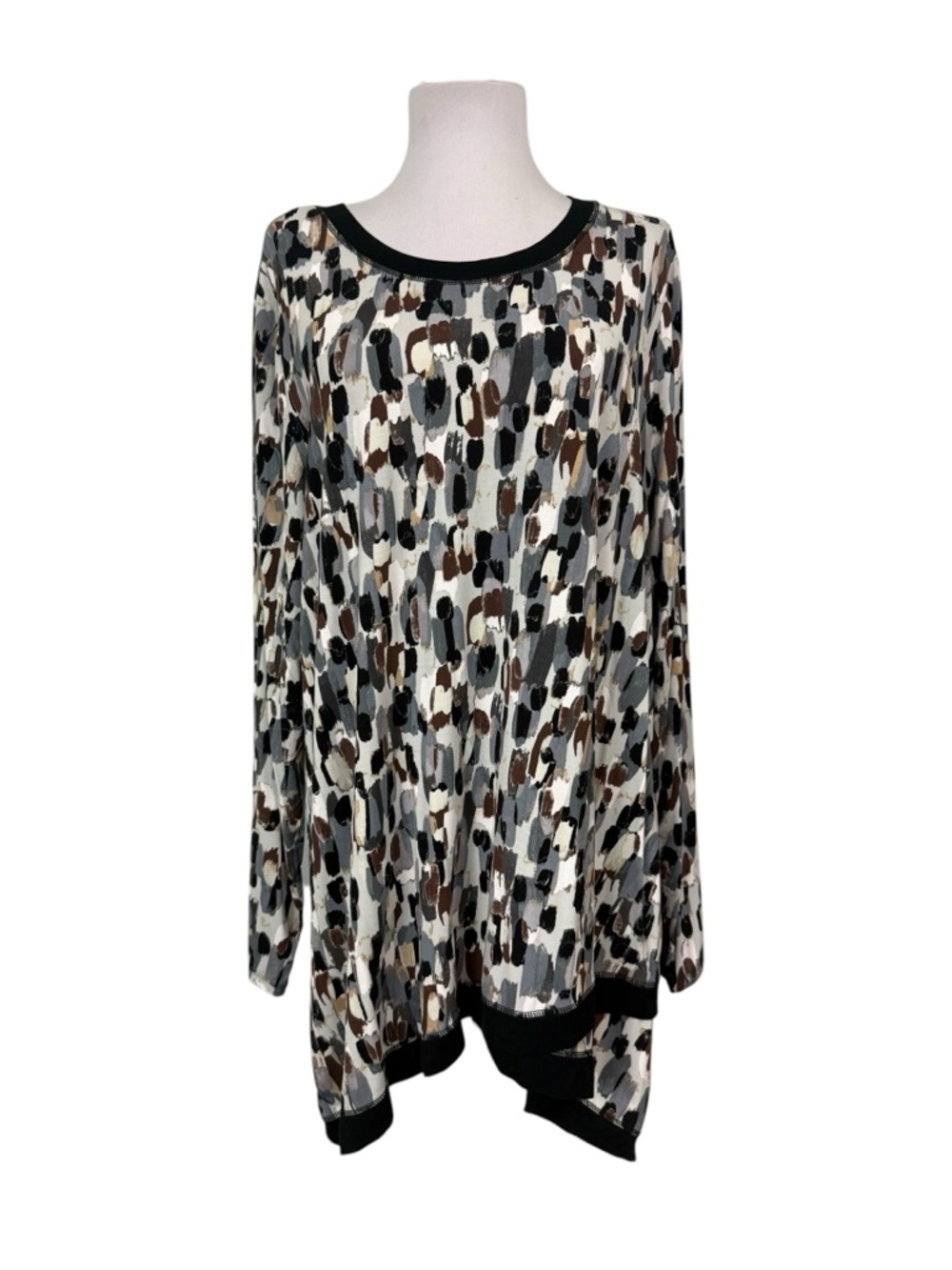 LOGO by Lori Goldstein XL Tunic Jersey Knit Top Asymmetrical Hem Long Sleeves